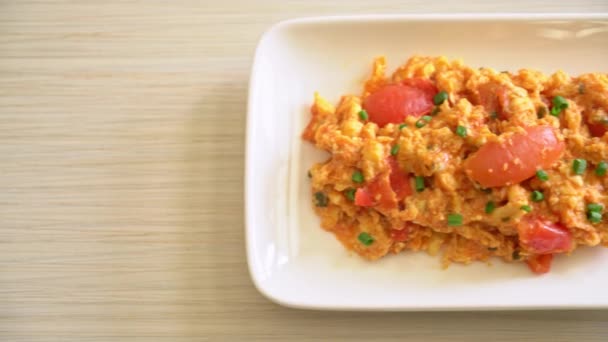 Stir Fried Tomatoes Egg Scrambled Eggs Tomatoes Healthy Food Style — Stock Video