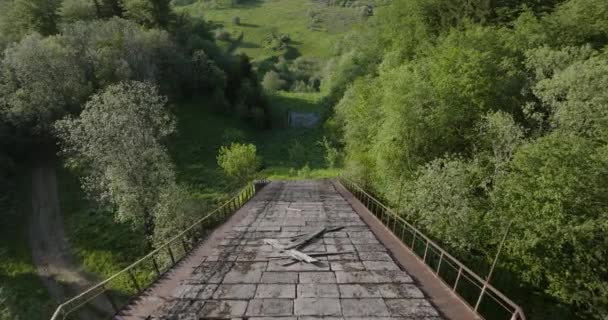 Survolez Lentement Vieux Sauts Ski Détériorés Dans Les Montagnes Forestières — Video