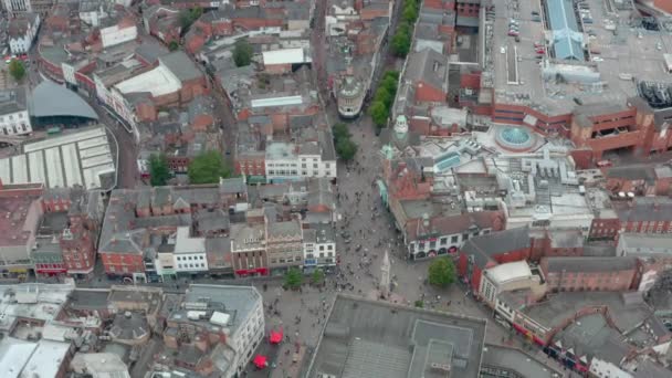 Drohne Kreist Leicesters Zentralen Platz Und Uhrturm — Stockvideo