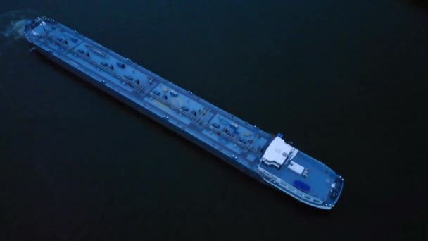 Aerial Birds Eye Minerva Liquid Tanker Ship Overcast Blue Day — стокове відео