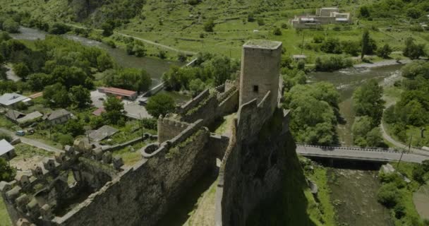 Khertvisi Fortress Hilltop Paravani Mtkvari Rivers Georgia — 비디오