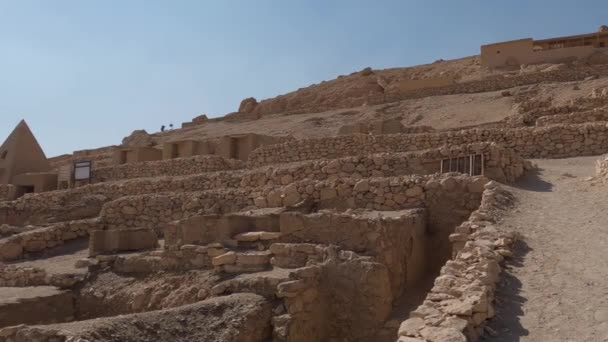 Panning Shot View Stone Levels Ancient Civilization Complex Deir Medina — Stock video