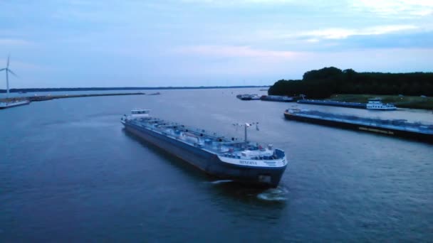 Aerial View Starboard Side Minerva Liquid Tanker Ship Overcast Moody — стокове відео