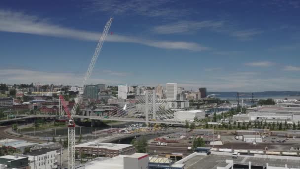 Tower Crane Construction Site East 21St Street Bridge Background Washington — Stock video