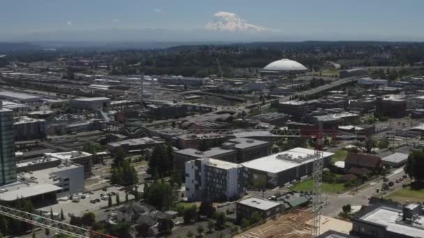 Luftaufnahme Des Stadtzentrums Von Tacoma Washington Mit Baustellen Und Dem — Stockvideo