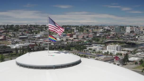 Tacoma Dome American Pride Flag Downtown Tacoma Washington Anténa — Stock video