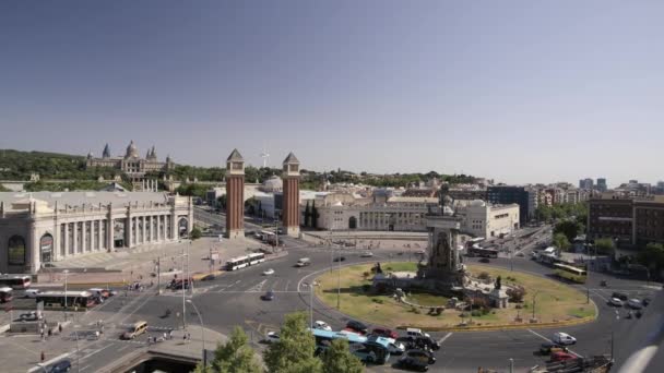 Διάσημη Plaza Espanya Τους Ενετικούς Πύργους Στο Κέντρο Της Πόλης — Αρχείο Βίντεο