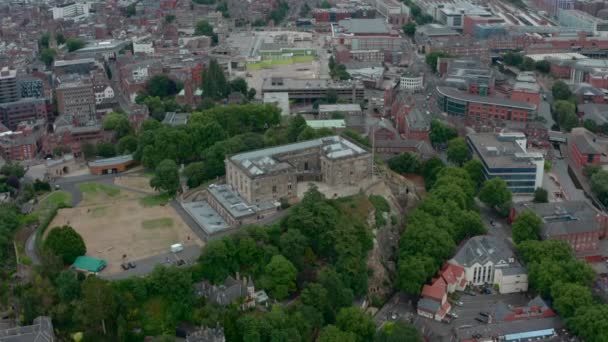 Etablera Overhead Drönare Skott Nottingham Castle — Stockvideo