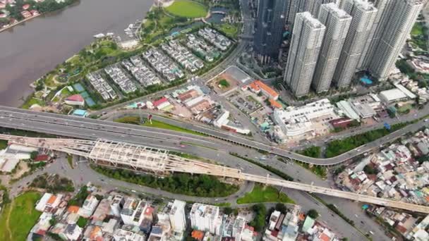 Top View Superhigh Landmark Chi Minh City Березі Річки Сайгон — стокове відео