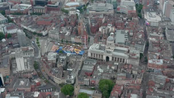 Високий Кругообіг Дрон Знімок Old Market Square Central Nottingham — стокове відео