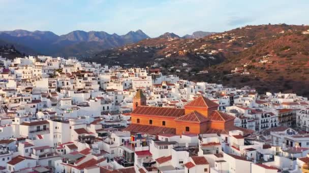 Aerial Drone View Church Spanish Town Torrox Spain Costa Del — 图库视频影像