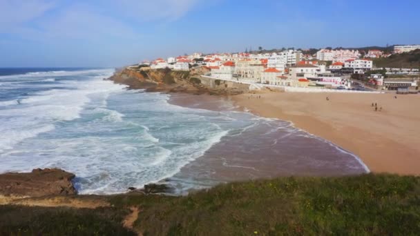 Aerial Drone View Sandy Beach Lisbon Portugal Praia Das Macas — Stockvideo