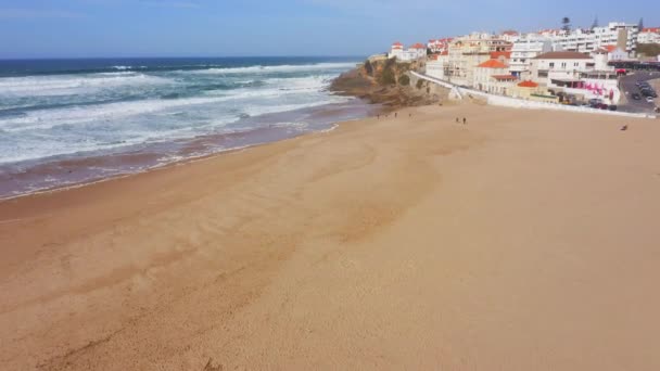 Aerial Drone View Sandy Beach Lisbon Portugal Praia Das Macas — 비디오