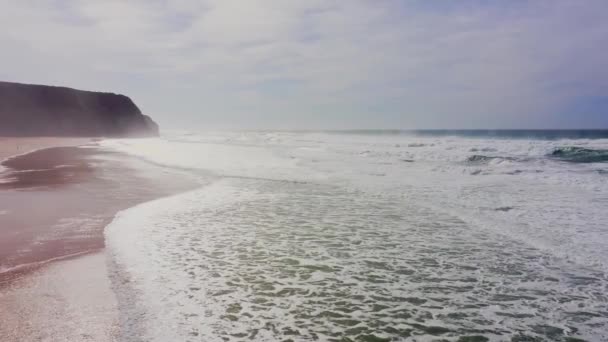 Praia Grande Beach Sintra Lisbon Portugal Atlantic Coast Beautiful Sandy — Vídeo de stock