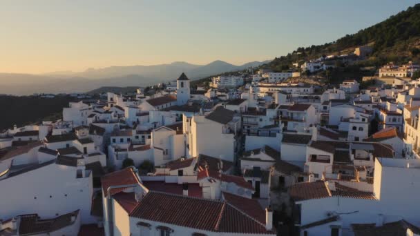 Aerial Drone View Spain Spanish Town Mountains Sunset Costa Del — 图库视频影像