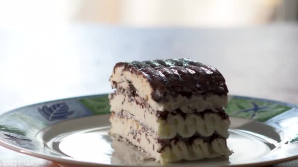 Spoon Takes Piece Chocolate Ice Cream Cream Plate Comtessa Ice — Stock Video
