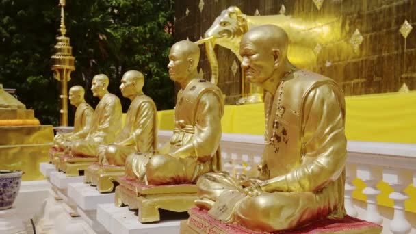 Buddhist Monk Gold Leaf Statue Beautiful Temple Chiang Mai Thailand — Vídeo de Stock