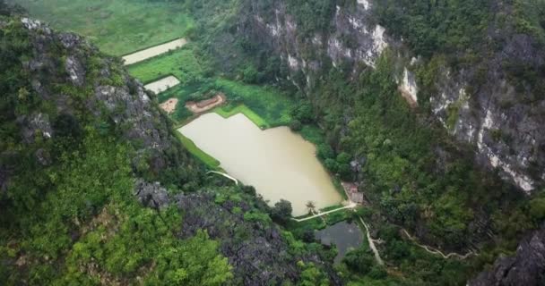 Tam Coc Luftaufnahmen Von Wasserbedeckten Reisfeldern — Stockvideo