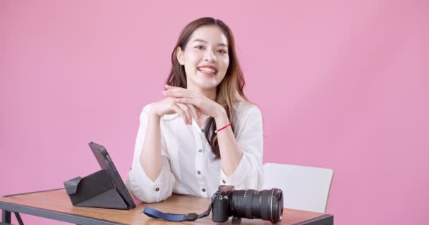 Asiático Mulher Fotografias Gravação Vídeo Classe — Vídeo de Stock