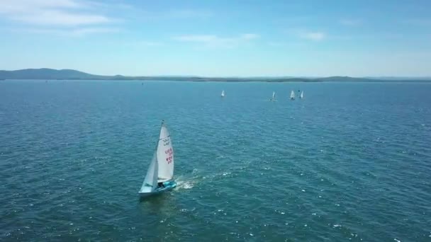 Aerial View Sailboat Cruising Black Sea Daytime Bulgaria — Stok Video