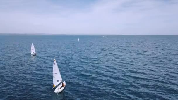 Marinheiros Acelerando Nas Águas Tranquilas Mar Negro Durante Regata Internacional — Vídeo de Stock