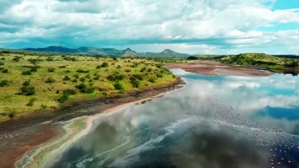Kenya Afrika Daki Magadi Gölü Nün Muhteşem Resimli Manzarasının Yanında — Stok video