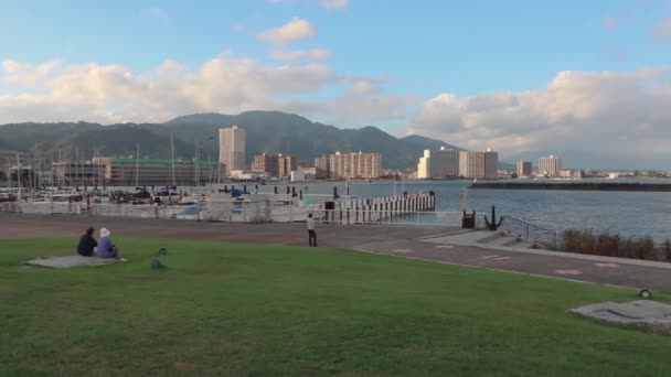 Porto Otsu City Prefettura Shiga Giappone Pan Destra Sul Lago — Video Stock