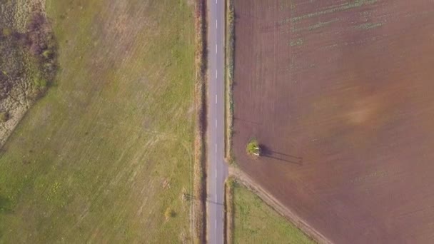 Flying Road Rural Few Cars Looking Drone — Stock Video