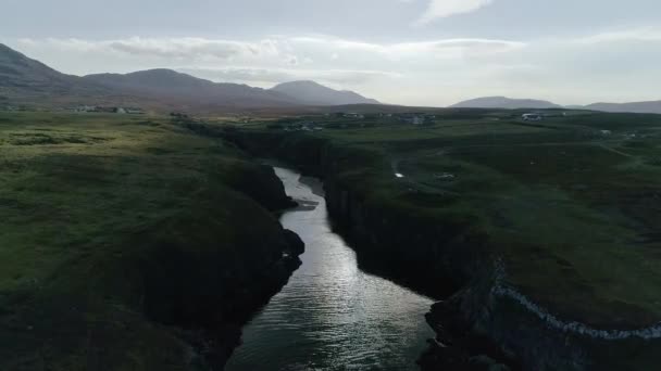 Forward Tracking Aerial Inlet Famous Smoo Cave Used Smugglers Vikings — Stock Video