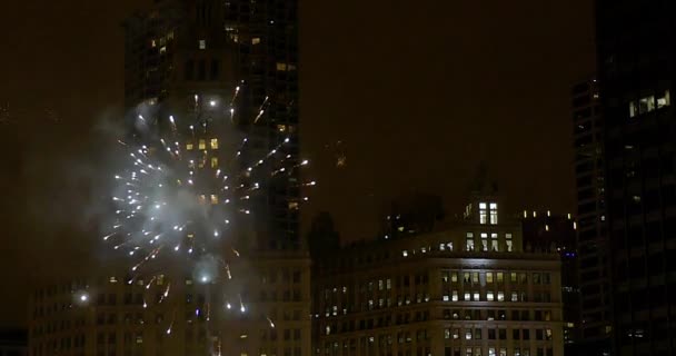 Een Vuurwerk Stijgt Explodeert Het Centrum Van Chicago Tijdens Magnificent — Stockvideo