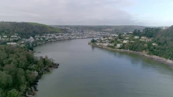 Aerial Dart Estuary Looking Inland Dartmouth Kingswear Devon Ηνωμένο Βασίλειο — Αρχείο Βίντεο