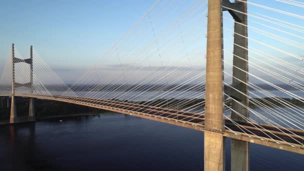 Puente Drone Retroceso Lento Disparo Dames Point Bridge — Vídeos de Stock