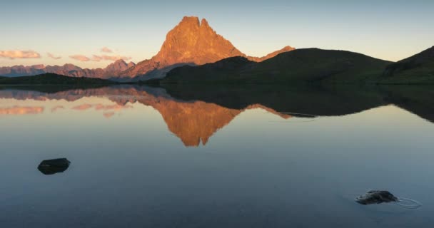 Sunset Lac Gentau French Pyrenees Midi Dossau Reflection — Stock Video