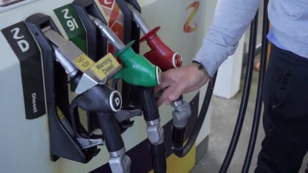 Caucasian Man Filling Gas Tank Fuel — Stock Video