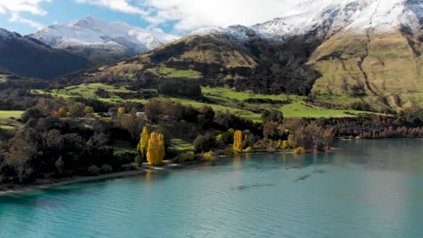 Voando Sobre Belo Lago Azul Wakatipu Queenstown Nova Zelândia Com — Vídeo de Stock