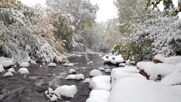 Śnieg Pada Boulder Creek Boulder Kolorado — Wideo stockowe