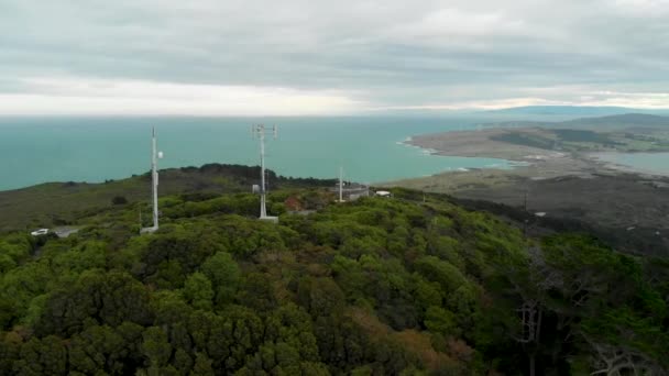 Bluff Hill Lookout New Zealand Clouds Ocean View Mountains Aerial — Stock Video