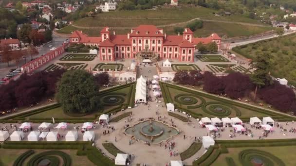 Festival Comida Palácio Troja Praga Drone Aéreo — Vídeo de Stock