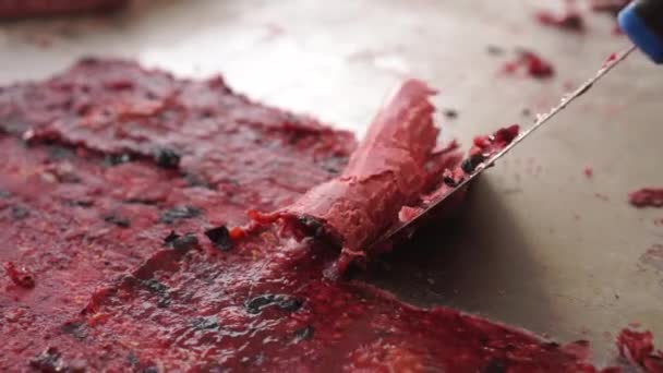Slowmo Μαγειρεύοντας Γλυκό Χειροποίητη Φράουλα Βατόμουρο Βατόμουρο Ανακατέψτε Τηγανητά Έλασης — Αρχείο Βίντεο