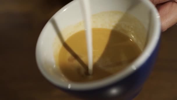 Slowmo 卡布奇诺的职业女性咖啡师罗塞塔的特写镜头 — 图库视频影像