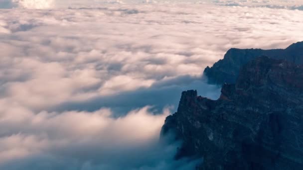 Felhők Tengere Naplementekor Palma Szigetén Kanári Szigeteken Roque Los Muchachos — Stock videók