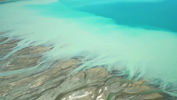 Detalhe Rios Trançados Glaciar Azul Beatiful Lake Pukaki Aoraki Mount — Vídeo de Stock
