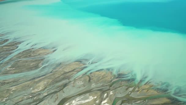 Slowmo Detalhe Rios Trançados Geleira Azul Beatiful Lake Pukaki Aoraki — Vídeo de Stock