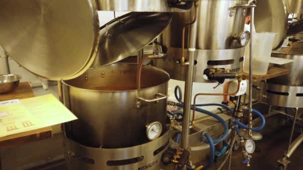 Equipamento Micro Brew Mosto Fervente Chaleira Inferior Para Porteiro — Vídeo de Stock