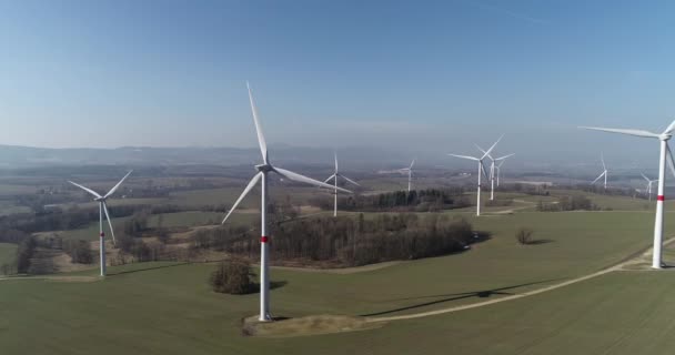 Green Energy Wind Turbines Creating Electricity Czech Republic Aerial Shot — Stock Video