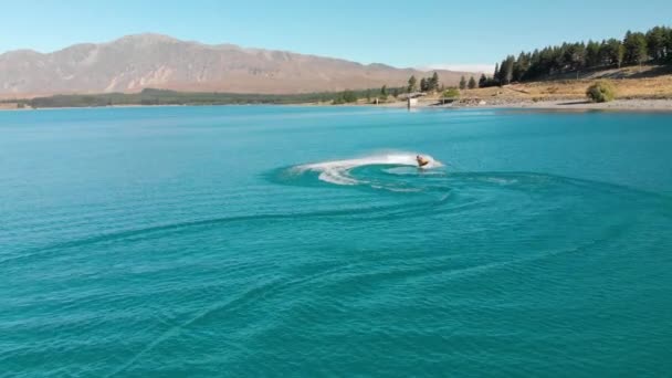 Slowmo Jet Ski Krásné Tyrkysové Modré Vodě Lake Tekapo Nový — Stock video