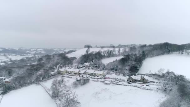 Sideways Tracking Anerial Perfect Quaint Czech Village Covered Snow — Stock video