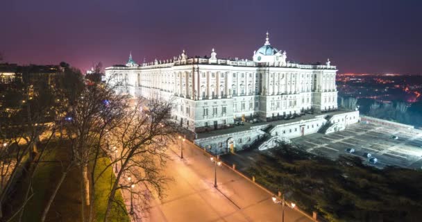 Pałac Królewski Madrycie Nocą Timelapse — Wideo stockowe