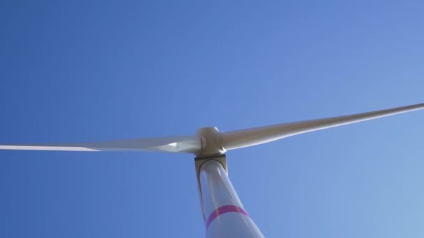 Slowmo Detail Rotating Wind Mill Turbine Bottom — Stock Video