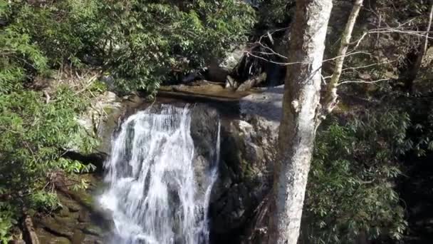山の中に隠された滝の空中撤退 — ストック動画